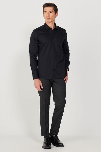 ALTINYILDIZ CLASSICS Cămașă neagră pentru bărbați, fără călcat, slim fit, 100% bumbac