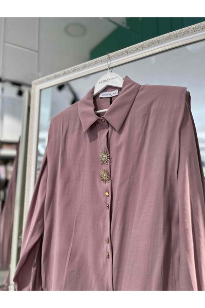 MERAM BUTİK Puane Tunic Brooch Detail 10694 - Powder - 2