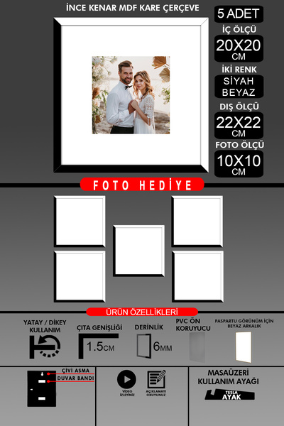 yhfoto 5 komada okvira 20x20 - tanki letvičasti okvir - 2 boje crna i bela - ...