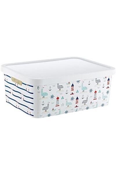 AC BOX Stafi Patterned Multi-Purpose Box with Lid 12 Lt Marin Ac Box 861931