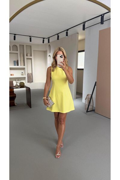 Sezgi Tekin Yellow Bell Dress with Waist Seat