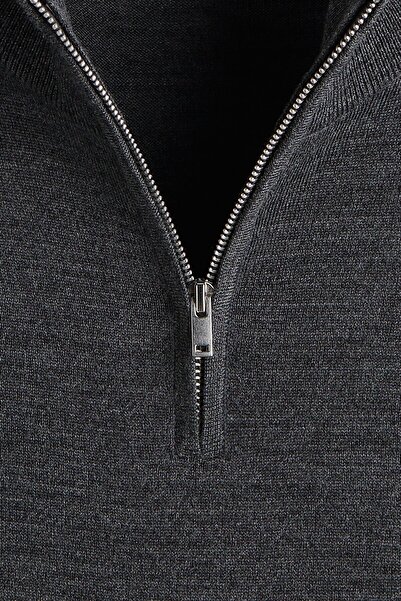 H&M Yarım Fermuarlı Merinos Yünlü Kazak Regular Fit