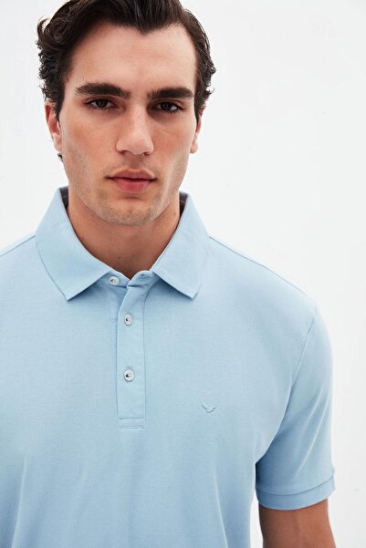 D'S Damat Μπλουζάκι πόλο Ds Damat Regular Fit ανοιχτό μπλε πικέ με υφή 100% βαμβάκι