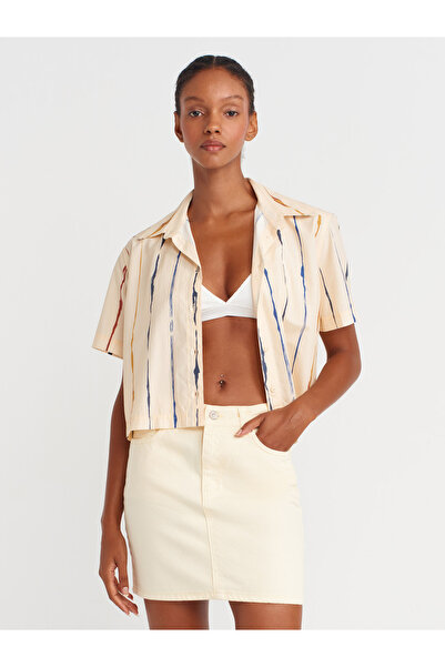 Dilvin 80589 Piece Painted Mini Denim Skirt-Yellow