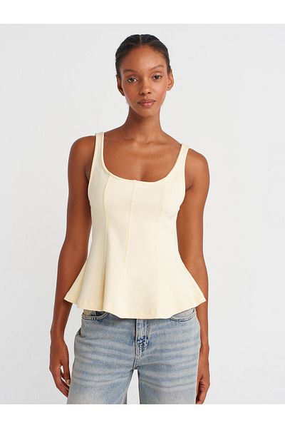 Dilvin 21063 Thick Strap Peplum Top-Light Yellow