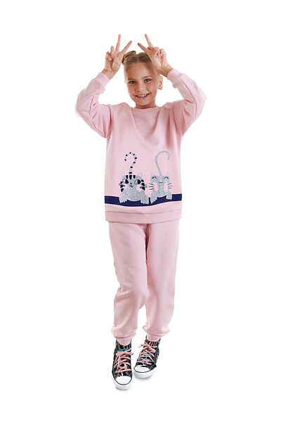 Denokids Striped Friends Girl's Pink Tracksuit Set