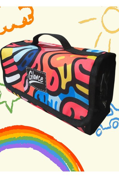 arttone 4-Section Colorful Pattern Pencil Bag with Handle