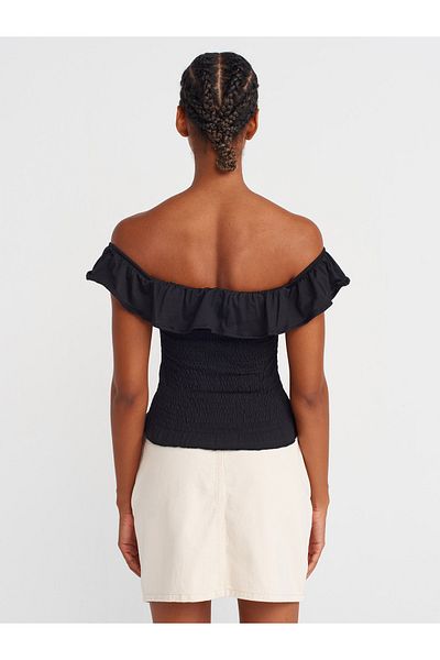 Dilvin 31902 Off-The-Shoulder Ruffle Top-Black