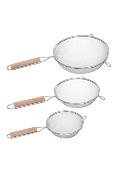 Five Simply Smart مصفاة من الفولاذ المقاوم للصدأ مكونة من 3 قطع بمقبض خشبي