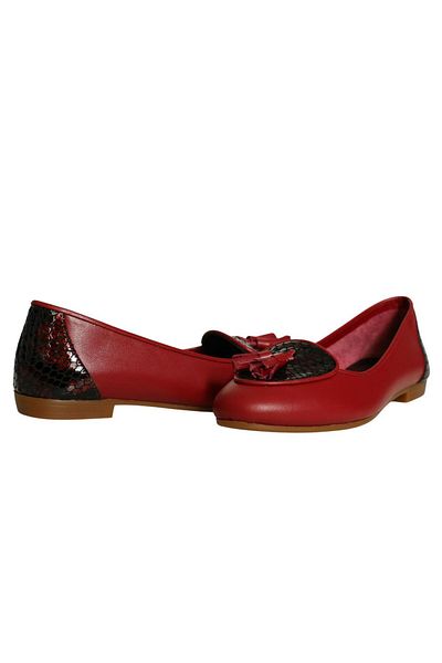Platin Burgundy Leather Tasseled Women's Ballerinas