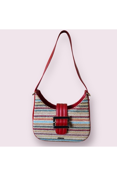 Angel Polo Women's Straw Textured Buckle Shoulder Bag