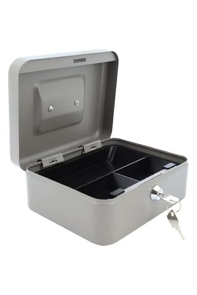 Royal Falcon 8-Inch Metal Cash Box with Key Lock – Matte Grey Finish