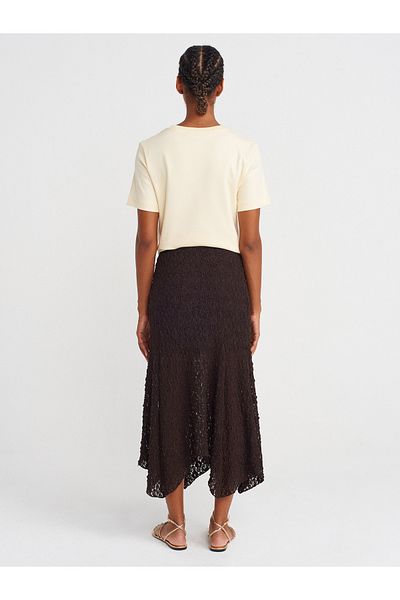 Dilvin 80428 Fusta Midi din dantela-Maro inchis