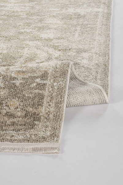 Apex Halı Lorenda 8441 Bej Yumuşak Dokulu Vintage Eskitme Desenli Saçaklı Halı