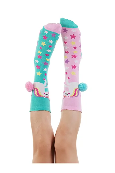 Denokids Unicorn Star Girl's Pink Green Knee Socks