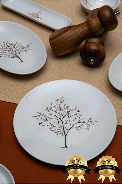 Heda Porselen Tree of Life 16 Piece Porcelain Breakfast Set for 6 People