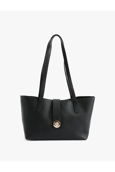 Koton Geantă tote din piele artificială cu mâner cu accesorii metalice