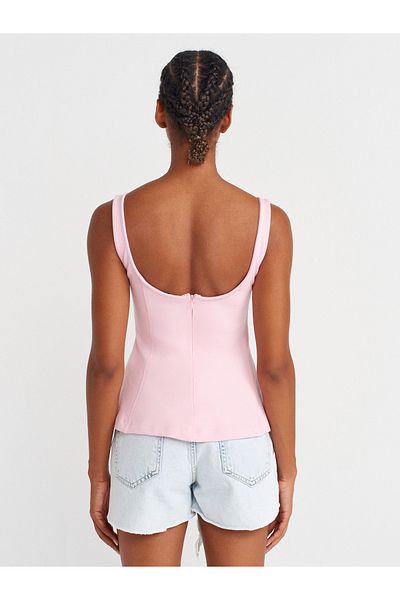 Dilvin 21063 Thick Strap Peplum Top-Powder Pink