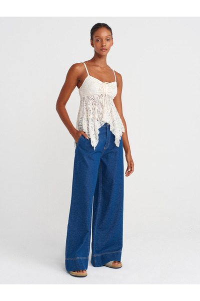 Dilvin 31917 Strap Lace Top-Ecru