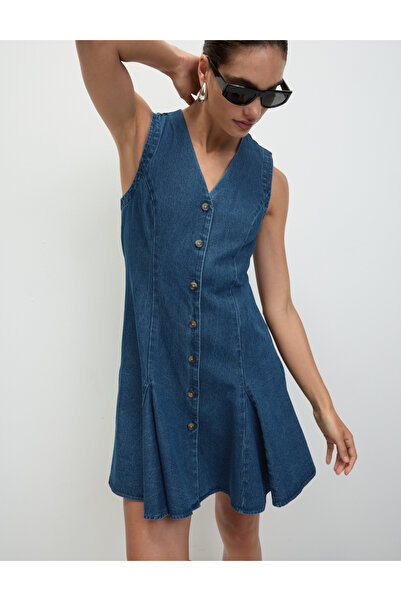 Marks & Spencer Saf Pamuklu Denim Mini Shift Elbise