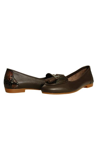 Platin Brown Leather Tasseled Women's Ballerinas