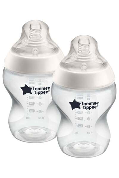 tommee tippee Pack Of 2 Closer To Nature Baby Feeding Bottles With Anti-Colic Valve, Slow-Flow, 0 Months +, 2 X 26