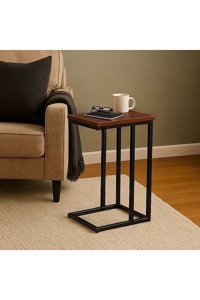 Vi Markets Stylex Single Table - Brown Top Serving Table - Metal Bases
