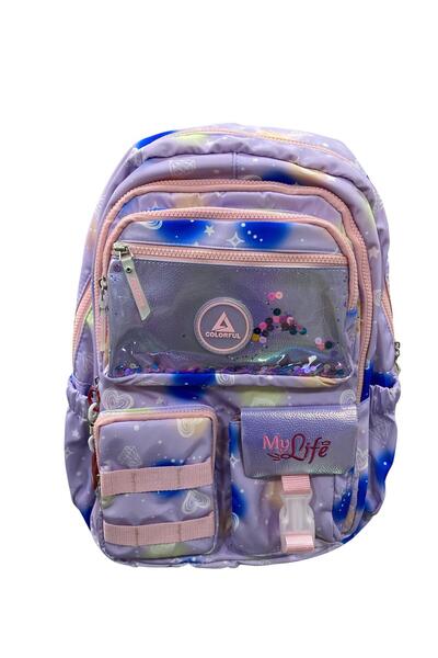 tüftürük حقيبة ظهر مدرسية ملونة من Liva مع مقلمة هدية