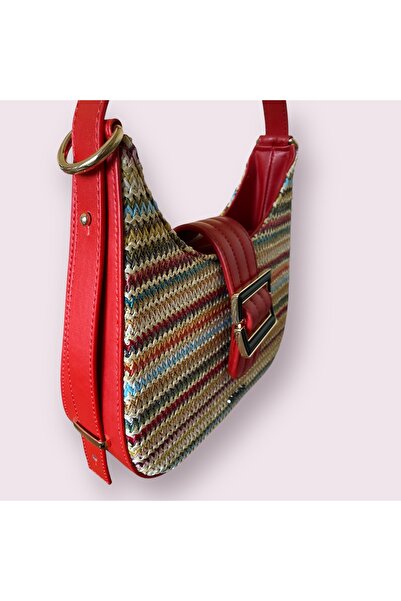 Angel Polo Women's Straw Textured Buckle Shoulder Bag