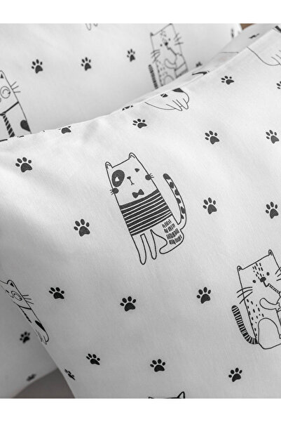 LC Waikiki Siyah Kedi Baskılı Çift Kişilik Nevresim Seti