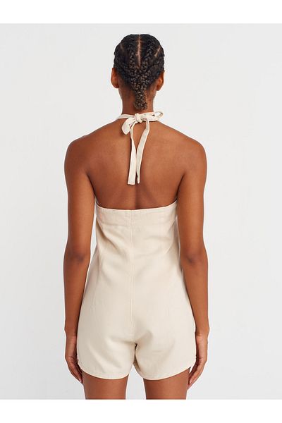 Dilvin 72029 Salopetă scurtă din denim cu gât Halter-Stone