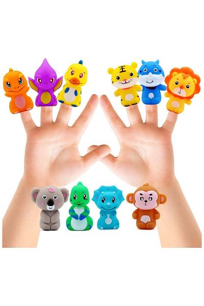 Toybox Toy Box Finger Puppets Set 10pcs Cute Animal Puppets Kit for Children Rubber Bath Finger Puppets Goo
