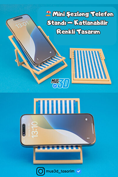 Mus3D Mini Şezlong Telefon Standı – Katlanabilir, 3D Baskı, Renkli Tasarım