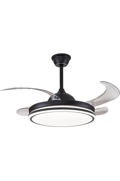Hummer Black Ceiling Fan Chandelier with Multi-Colored Lights (Solar + Yellow + White) 50 cm Modern Design