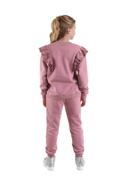 Denokids Ruffled Girl's Dusty Rose Tracksuit Set