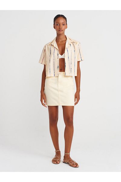 Dilvin 80589 Piece Painted Mini Denim Skirt-Yellow