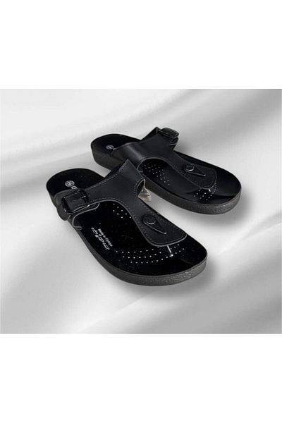 GEZER Women's Black Comfortable Light Sole Adjustable Buckle Flip Flops