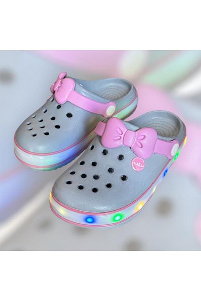 AkınalBella Female Child Gray Bow Light Sole Indoor Slippers Sandals