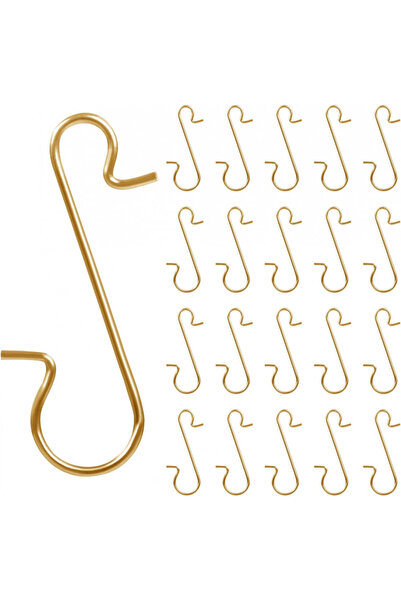 Naler Set de 120 cârlige pentru ornamente de Crăciun, aurii, metal, 30 x 10 mm