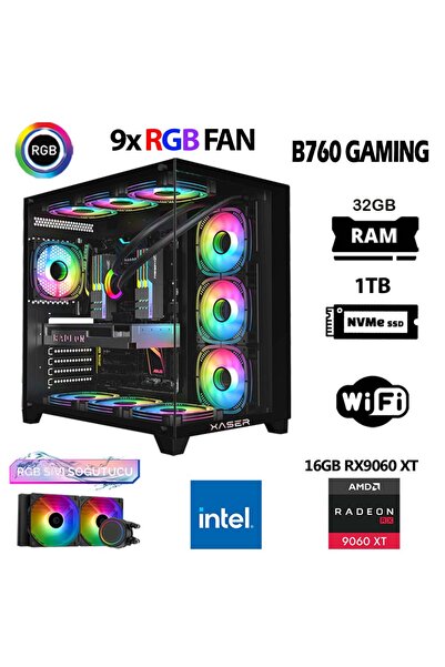 XASER Lexus x800 i5 14400F 32GB DDR5 Ram 1TB M.2 NVMe SSD 16GB RX9060 XT Sıvı...