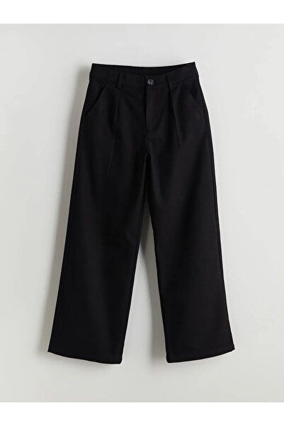 LC Waikiki LCW Kids Siyah Wideleg Pileli Kız Çocuk Pantolon