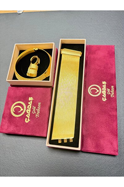 ÇAĞDAŞ GOLD TRB 17-5 Katlamalı Küpe Trabzon Hasır Seti
