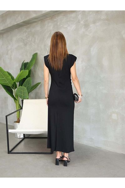 Mellyn Store Stoned Padded Maxi Dress with Slit Back