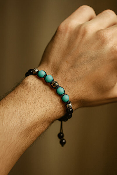 Natural Jewelleryy سوار مكرامية للرجال من حجر الأوبسيديان والفيروز الطبيعي - ...