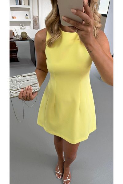 Sezgi Tekin Yellow Bell Dress with Waist Seat