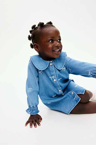 H&M İşleme Detaylı Kot Gömlek Elbise