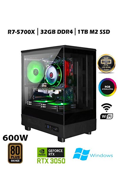 Apphirex TC93 Ryzen 7 5700X 32GB Ram 1TB M.2 Nvme SSD RTX3050 GDDR6 Masaüstü Oyuncu Bilgisayarı