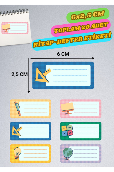 anka design Boş İsimsiz Okul Etiketi Defter Kitap Kalem Sticker (6x2,5 cm ) 2...