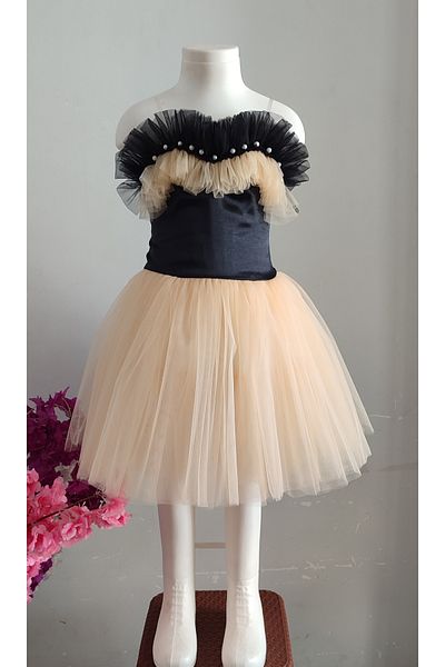 BOZTAŞ BEBE Pearls Ruffle Neckline Evening Dress & Dress & Birthday & Wedding & Graduation