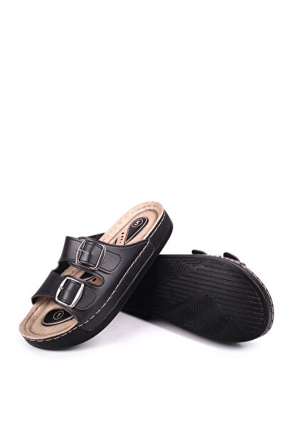 Papuçsepeti Shoe Basket 4872 Hera Women's Double Buckle Comfortable Sole Daily Slippers